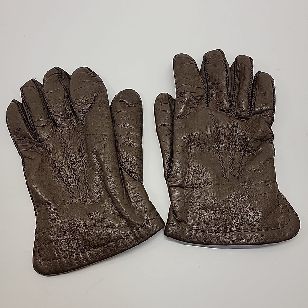 Vintage Men's Sears Astro Therm Fur Lined Brown Leather Gloves Size M (9/9.5)